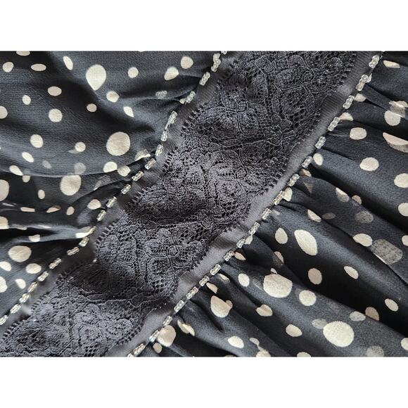 Signature By Robbie Bee Vtg Y2k Silk Beaded Lace Polka Dots Midi Dress Size 14W - Picture 5 of 8